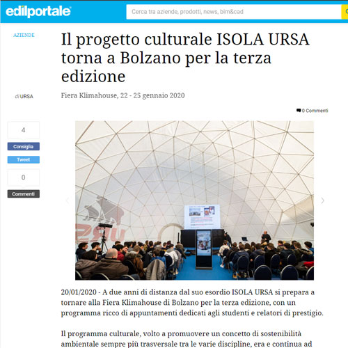 Edilportale - Il progetto culturale ISOLA URSA torna a Bolzano per la terza edizione